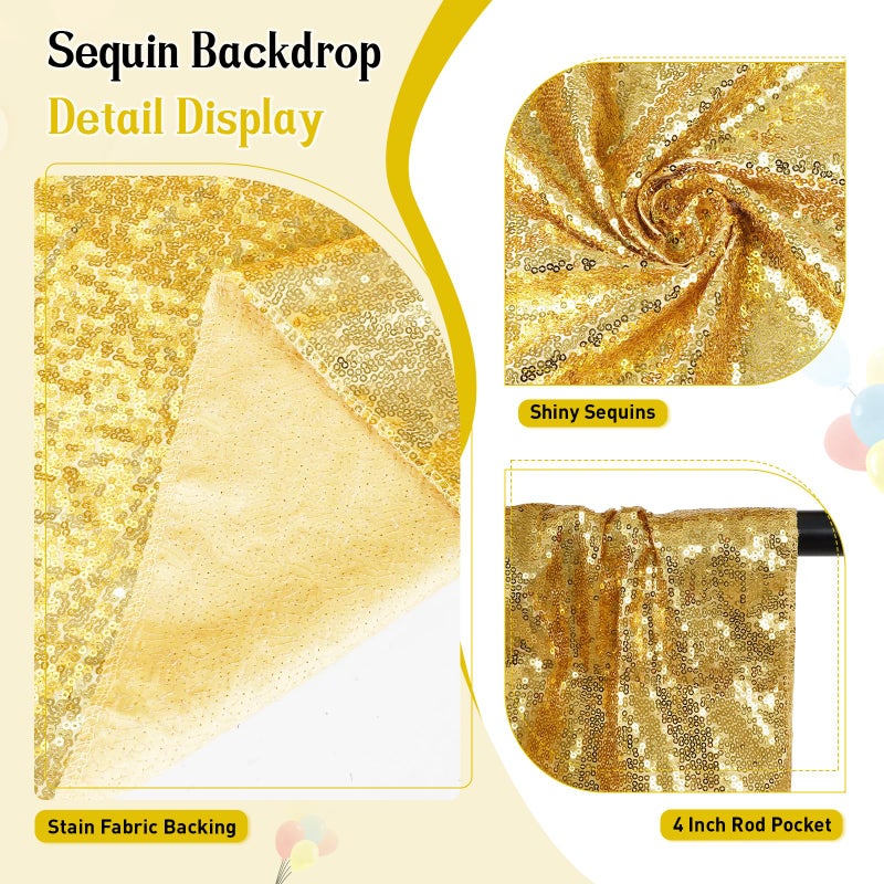 SquarePie Sequin Backdrop Curtain Not See Through Background for Wedding Party 20FT x 10FT Gold - Image 5